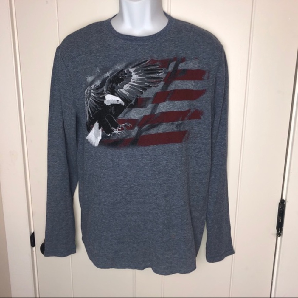 Faded Glory Men's L/G Blue Thermal Shirt‎ FlagEagle
